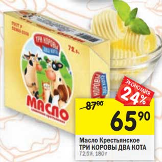 Акция - Масло Крестьянское Три Коровы Два Кота 72,5%