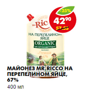 Акция - МАЙОНЕЗ MR. RICCO НА ПЕРЕПЕЛИНОМ ЯЙЦЕ, 67%