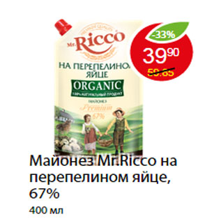 Акция - МАЙОНЕЗ MR. RICCO НА ПЕРЕПЕЛИНОМ ЯЙЦЕ, 67%