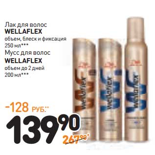 Акция - Лак для волос Wellaflex объем, блеск и фиксация, 250 мл/Мусс для волос Wellaflex объем для 2 дней 200 мл