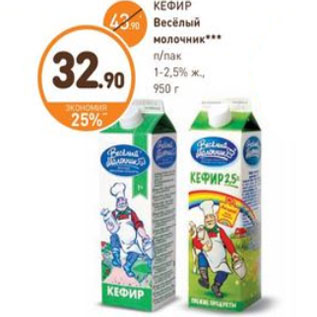 Акция - КЕФИР Весёлый молочник п/пак 1-2,5% ж., 950 г