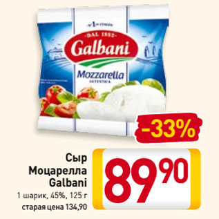 Акция - Сыр Моцарелла Galbani 1 шарик, 45%