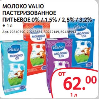 Акция - Молоко Valio пастеризованное питьевое 0%/1,5%/2,5%/3,2%