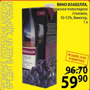 Акция - Вино Изабелла красное п/сл столовое 10-12%