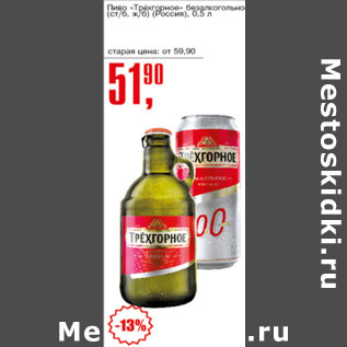Акция - Пиво Трехгорное безалкогольное Россия