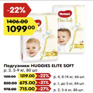 Акция - Подгузники HUGGIES ELITE SOFT