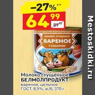 Акция - Молоко сгущенное БЕЛМОЛПРОДУКТ