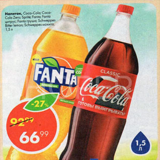 Акция - Напиток Coca-Cola; Соса-Cola Zero; Sprite; Fаnta; Fanta цитрус; Fаnta груша; Schweppes Вitter lemon; Schweppes мохито