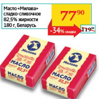 Акция - Масло "Милава" сладко-сливочное 82,5%