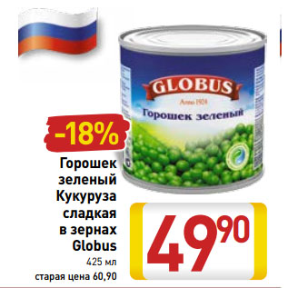 Акция - Горошек зеленый / Кукуруза сладкая в зернах Globus