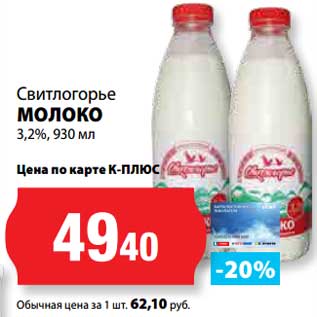 Акция - Молоко 3,2%, Свитлогорье