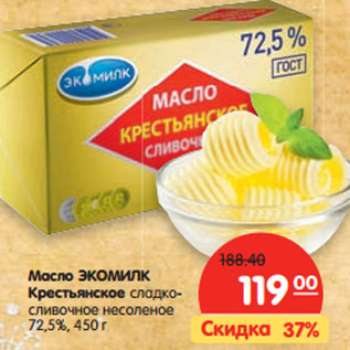 Акция - Масло Экомилк Крестьянское сладкосливочное несоленое 75,2%