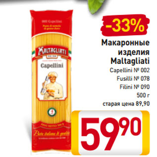 Акция - Макаронные изделия Maltagliati Сapellini № 002 Fusilli № 078 Filini № 090 500