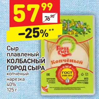 Акция - Сыр плавленый Колбасный Город Сыра копченый нарезка 40%