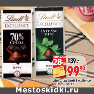 Акция - Шоколад Lindt Excellence, 70-85%