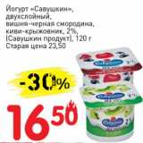 Магазин:Авоська,Скидка:Йогурт «Савушкин», двухслойный, вишня-черная смородина, киви-крыжовник, 2% (Савушкин продукт)