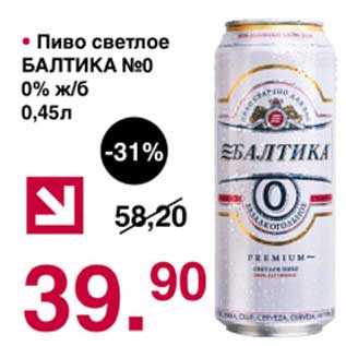 Акция - Пиво светлое Балтика №0 0% ж/б