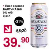 Магазин:Оливье,Скидка:Пиво светлое Балтика №0 0% ж/б