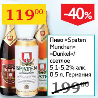 Акция - Пиво Spaten Munchen Dunkel/светлое 5,1-5,2%