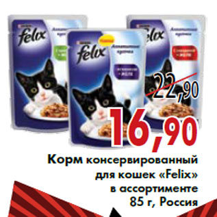 Акция - Корм консервированный для кошек «Felix» в ассортименте 85 г, Россия