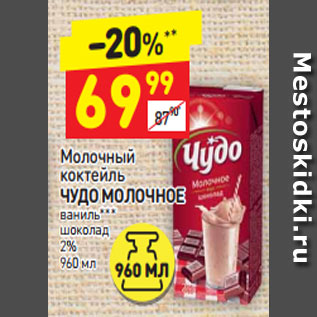 Акция - Молочный коктейль ЧУДО МОЛОЧНОЕ 2%