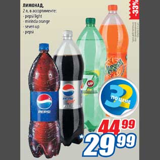 Акция - Лимонад Pepsi light/Mirinda orange/ Seven up/ Pepsi
