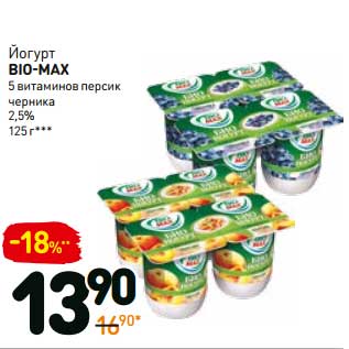 Акция - Йогурт Bio-Max 5 витаминов персик черника 2,5%