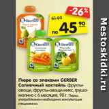 Магазин:Карусель,Скидка:Пюре со злаками GERBER
Солнечный коктейль фрукты-
овощи, фрукты-овощи микс, груша-
малина с 6 месяцев, 90 г.