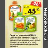 Магазин:Карусель,Скидка:Пюре со злаками GERBER
Солнечный коктейль фрукты-
овощи, фрукты-овощи микс, груша-
малина с 6 месяцев, 90 г.