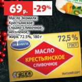 Магазин:Виктория,Скидка:Масло Экомилк
Крестьянское
сладко-сливочное,
несоленое,
жирн. 72.5%, 180 г