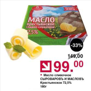 Акция - Масло сливочное СЫРОВАРОВЪ И МАСЛОВЪ 72,5%