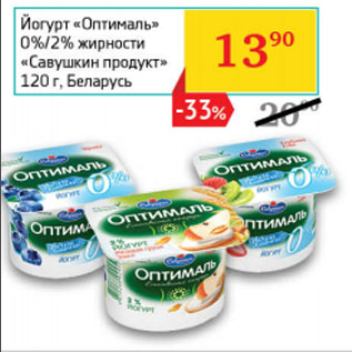 Акция - Йогурт Оптималь 0%,2% Савушкин продукт Беларусь