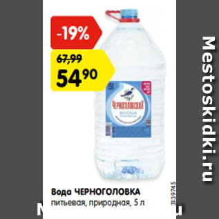 Акция - Вода ЧЕРНОГОЛОВКА питьевая, природная, 5 л