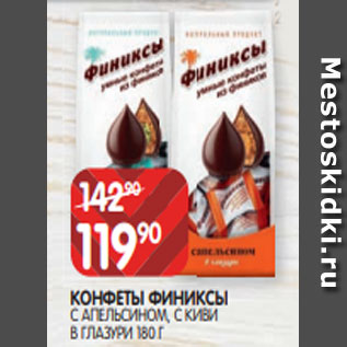 Акция - КОНФЕТЫ ФИНИКСЫ С АПЕЛЬСИНОМ, С КИВИ В ГЛАЗУРИ 180 Г