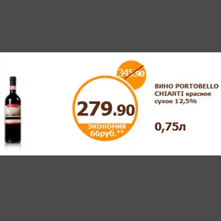 Акция - ВИНО PORTOBELLO CHIANTI красное сухое 12,5% 0,75л