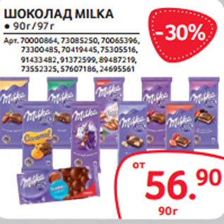 Акция - ШОКОЛАД MILKA ● 90 г / 97 г