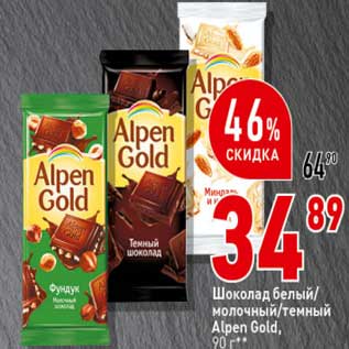 Акция - Шоколад белый / молочный /темный Alpen Gold