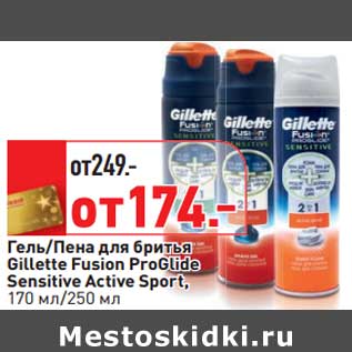 Акция - Гель/Пена для бритья Gillette Fusion ProGlide Sensitive Active Sport