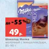 Магазин:Виктория,Скидка:Шоколад Милка
молочный с миндалем/дарк,
85-90 г