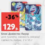 Блок Доместос Пауэр
для туалета, свежесть океана/
свежесть лайма, 2 х 55 г
