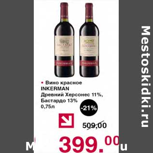 Акция - Вино красное Inkerman Древний Херсонес 11% / Бастардо 13%