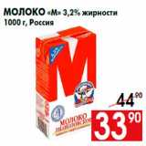 Магазин:Наш гипермаркет,Скидка:Молоко «М» 3,2% жирности
1000 г, Россия