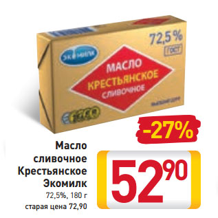 Акция - Масло сливочное Крестьянское Экомилк 72,5%