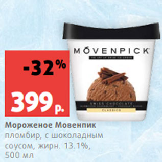 Акция - Мороженое Мовенпик пломбир, с шоколадным соусом, жирн. 13.1%, 500 мл