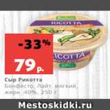 Магазин:Виктория,Скидка:Сыр Рикотта
Бонфесто, Лайт, мягкий,
жирн. 40%, 250 г
