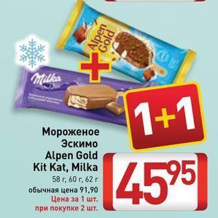 Акция - Мороженое Эскимо Alpen Gold Kit Kat