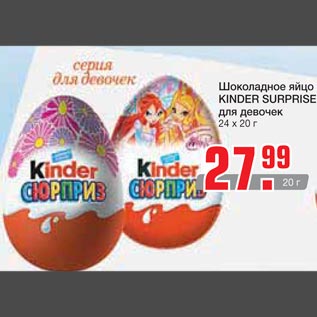 Акция - шоколадное яйцо Kinder Surprise для девочек