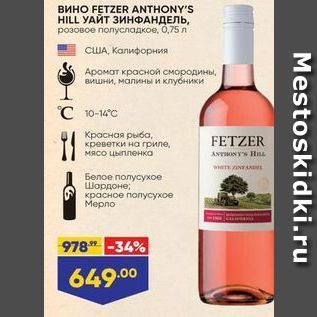 Акция - Вино FETZER ANTHONY