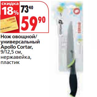 Акция - Нож овощной/универсальный Apollo Cortar, 9/12,5 см, нержавейка, пластик
