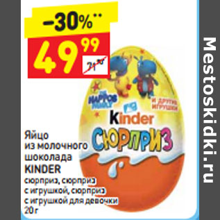 Акция - Яйцо из молочного шоколада Kinder